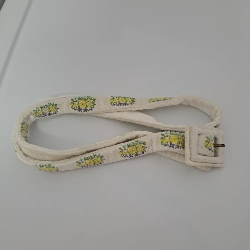 LoveShackFancy floral embroidered velvet belt Medium Large NWOT